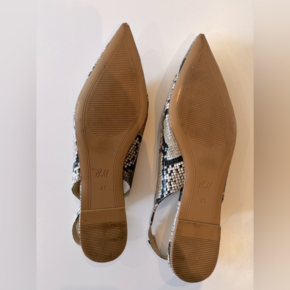 🐍H&M Snakeskin Pattern Pointed Toe Flat Heel Back Strap Pumps - Picture 9 of 10